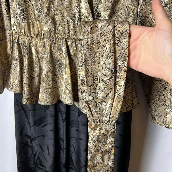 ilgwu Vintage it's a Rich Miss 80s Metallic Black Gold Peplum Dress Women's 16 - Picture 5 of 8